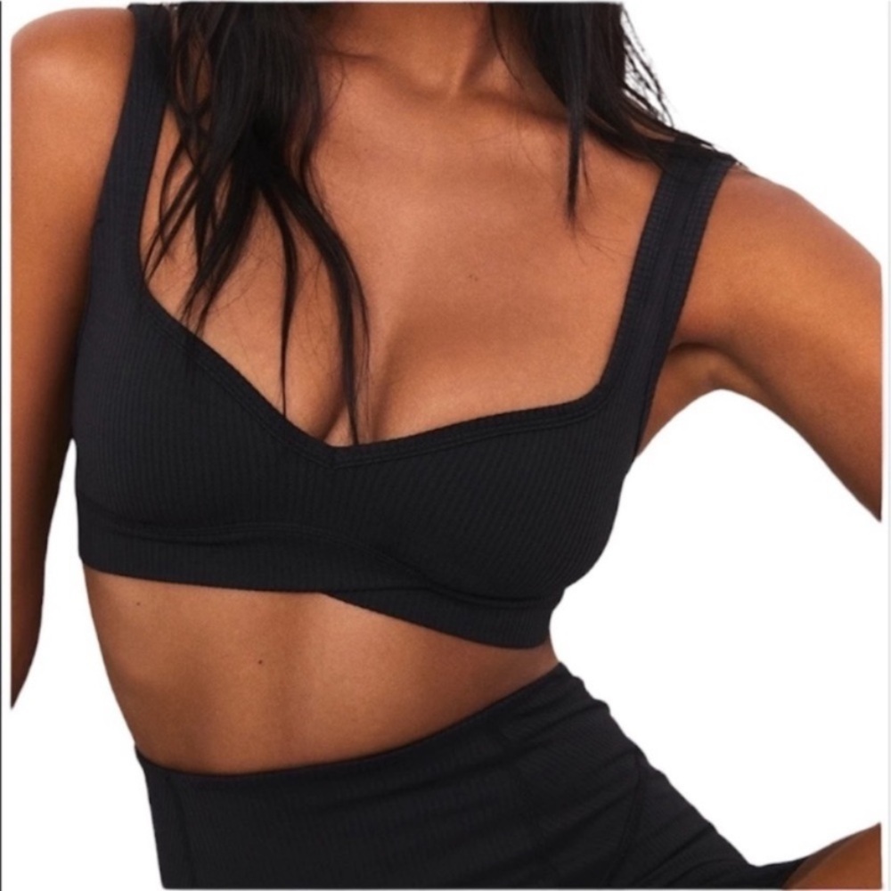 For Love And Lemons Black Ribbed Scoop Neck Sports Bra